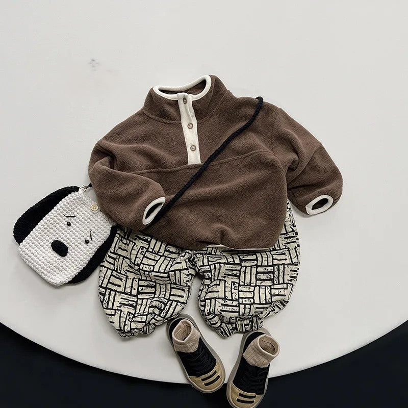 Winter Fleece Print Ivory Pants