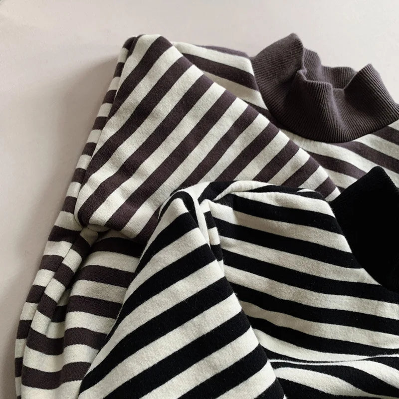 Warm Fleece Striped Turtleneck Sweatshirt