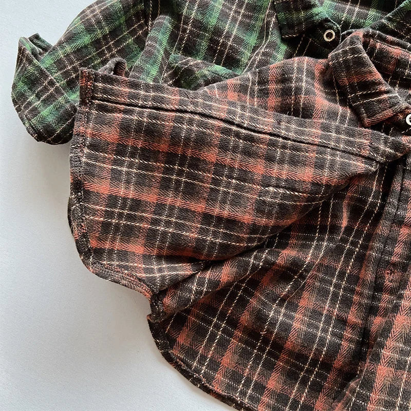Cotton Plaid 90s Button Top
