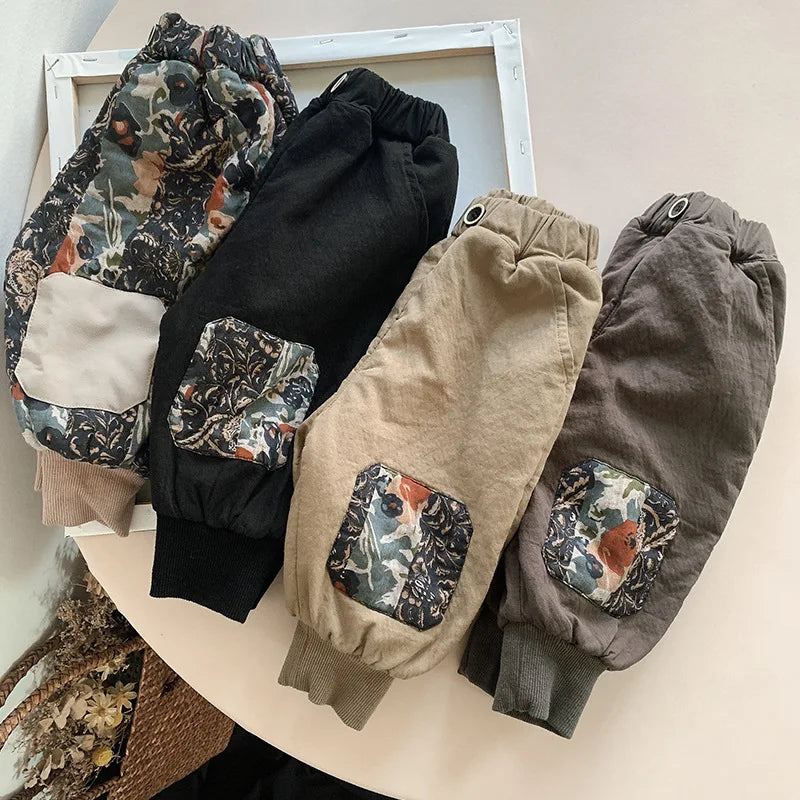 Winter Fleece Artwork Patched Pants