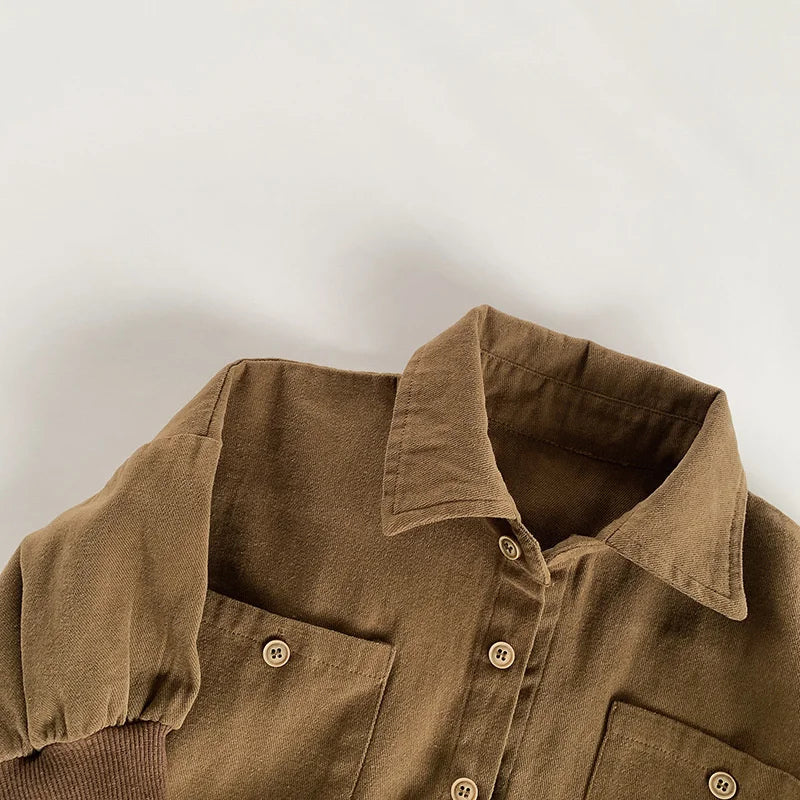 Oversized Brown Solid Button Shirt