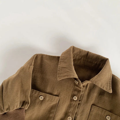 Oversized Brown Solid Button Shirt