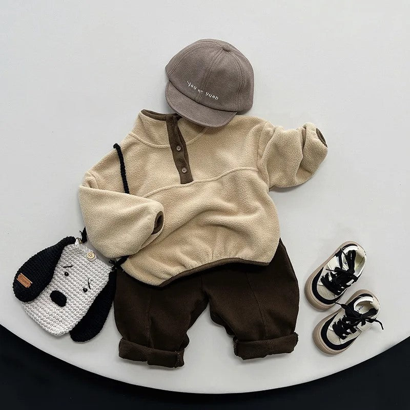 Half Button Fleece Turtleneck Sweatshirt