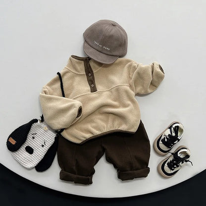 Half Button Fleece Turtleneck Sweatshirt