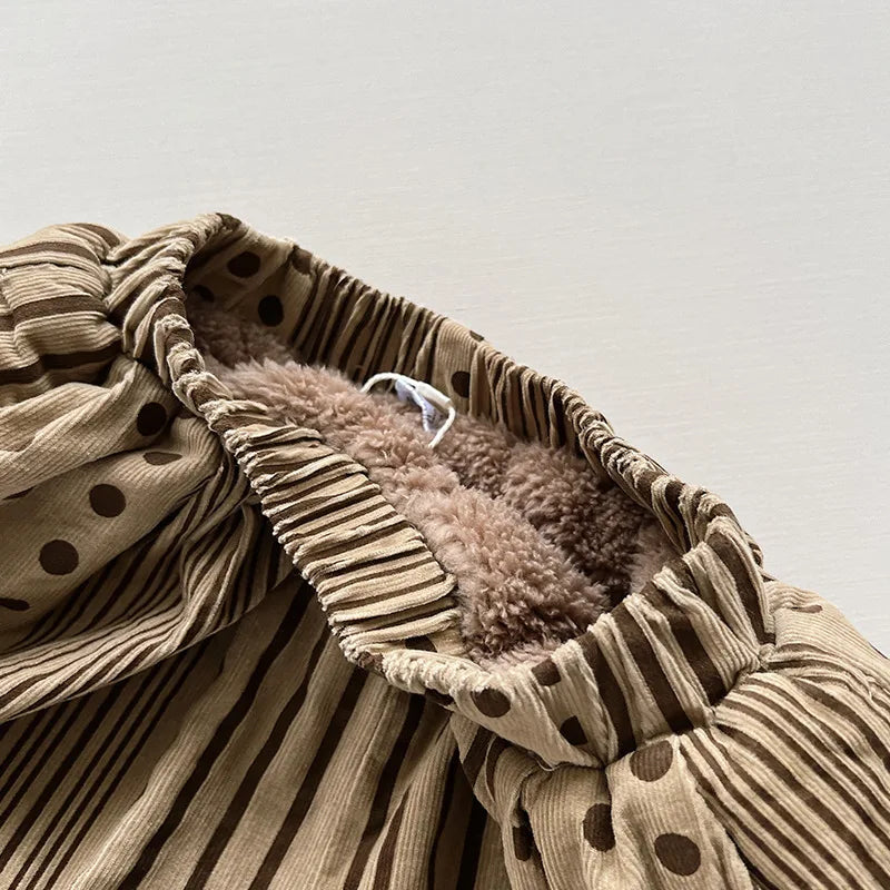 Dotted Print Khaki Winter Set - Pants