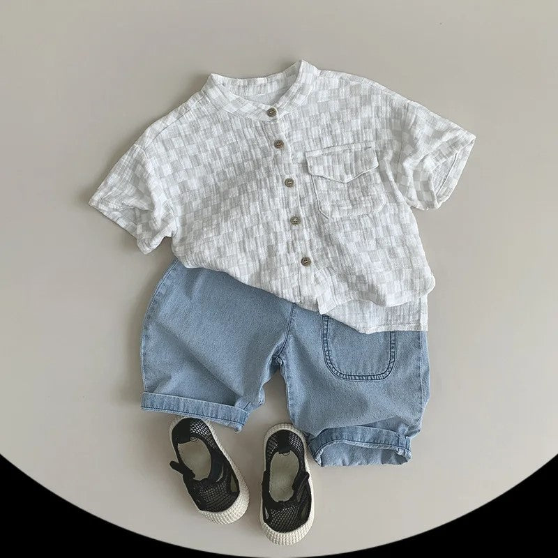 Cotton Plaid Pocket T-Shirt