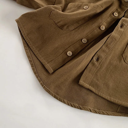 Oversized Brown Solid Button Shirt