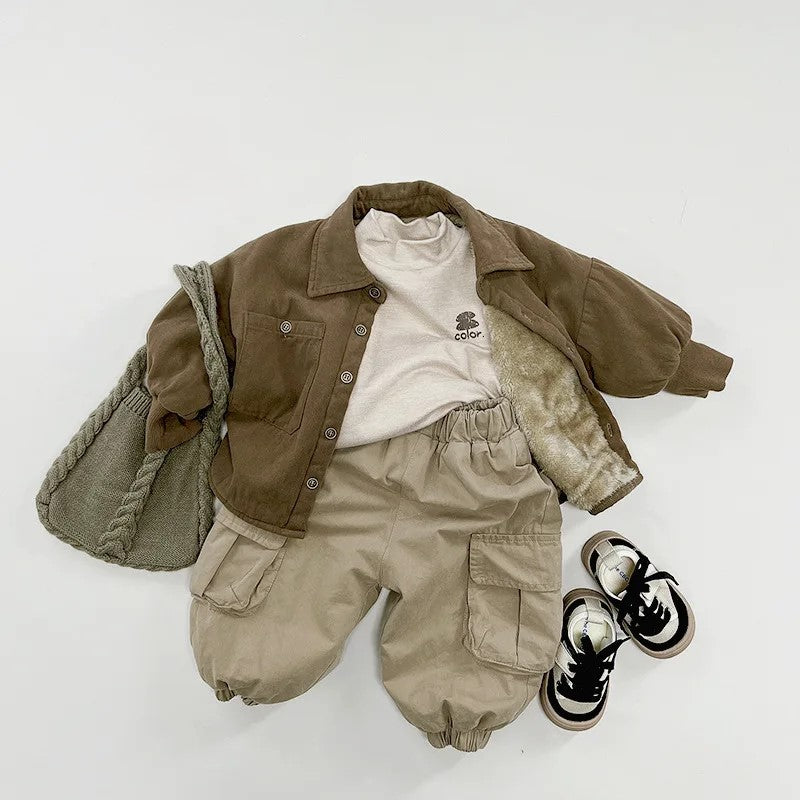 Warm Fleece Brown 2-Pockets Jacket