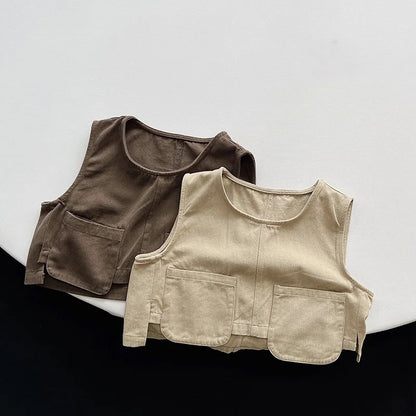2-Pockets Cropped Vest