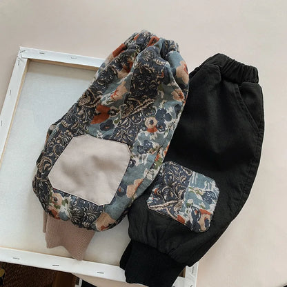 Winter Fleece Artwork Patched Pants