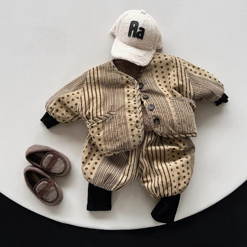 Dotted Print Khaki Winter Set - Pants