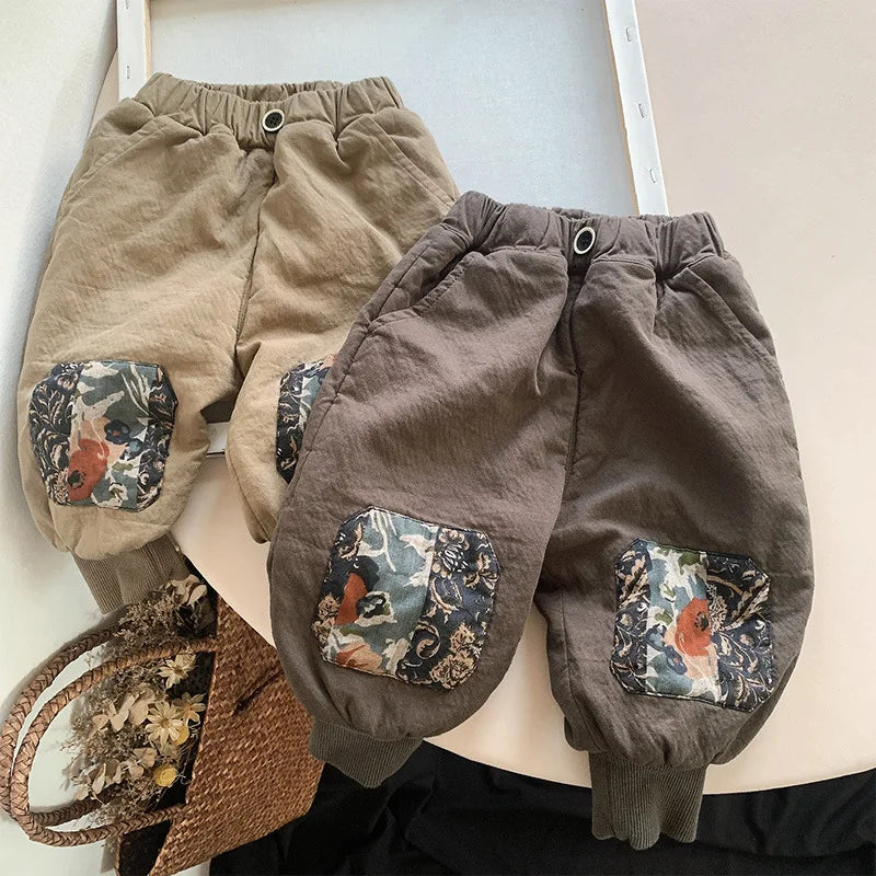 Winter Fleece Artwork Patched Pants