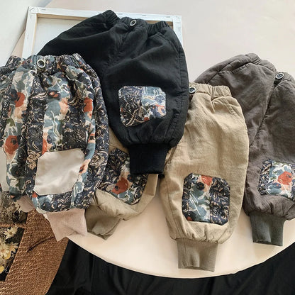 Winter Fleece Artwork Patched Pants