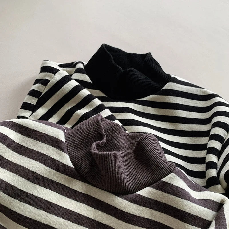 Warm Fleece Striped Turtleneck Sweatshirt