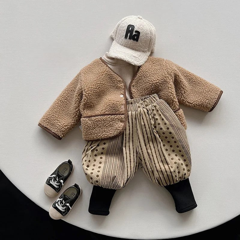 Dotted Print Khaki Winter Set - Pants