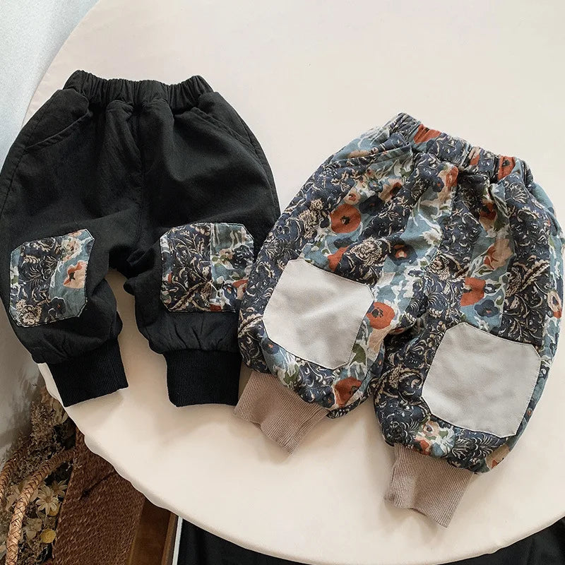 Winter Fleece Artwork Patched Pants