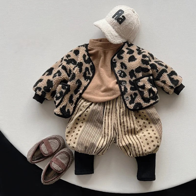 Dotted Print Khaki Winter Set - Pants