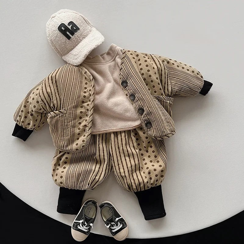 Dotted Print Khaki Winter Set - Jacket