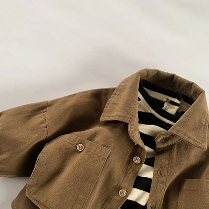 Oversized Brown Solid Button Shirt