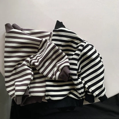 Warm Fleece Striped Turtleneck Sweatshirt