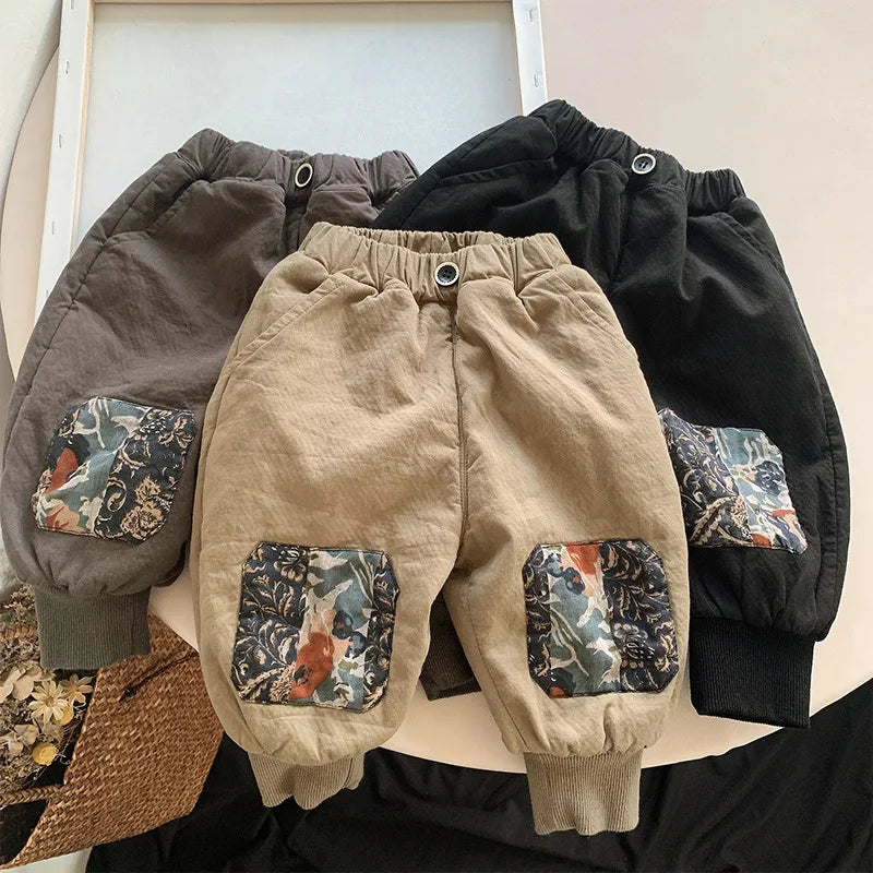 Winter Fleece Artwork Patched Pants