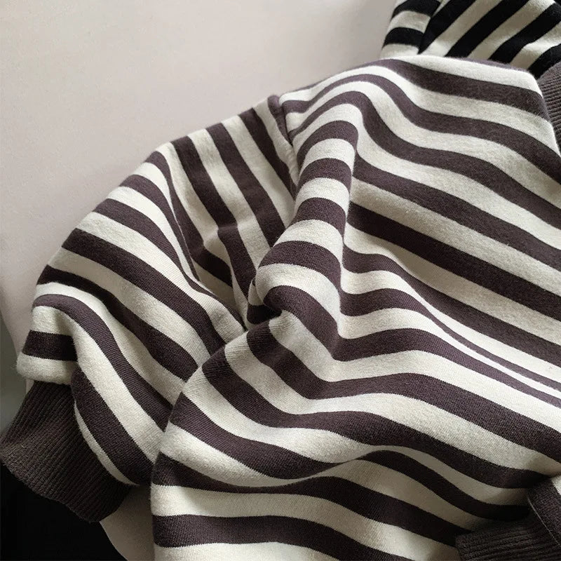 Warm Fleece Striped Turtleneck Sweatshirt