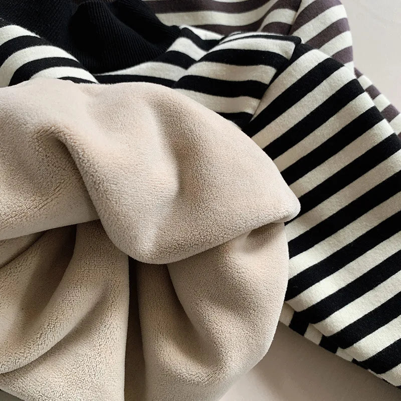 Warm Fleece Striped Turtleneck Sweatshirt