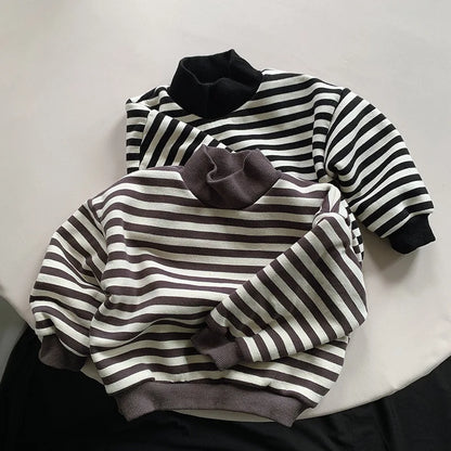 Warm Fleece Striped Turtleneck Sweatshirt