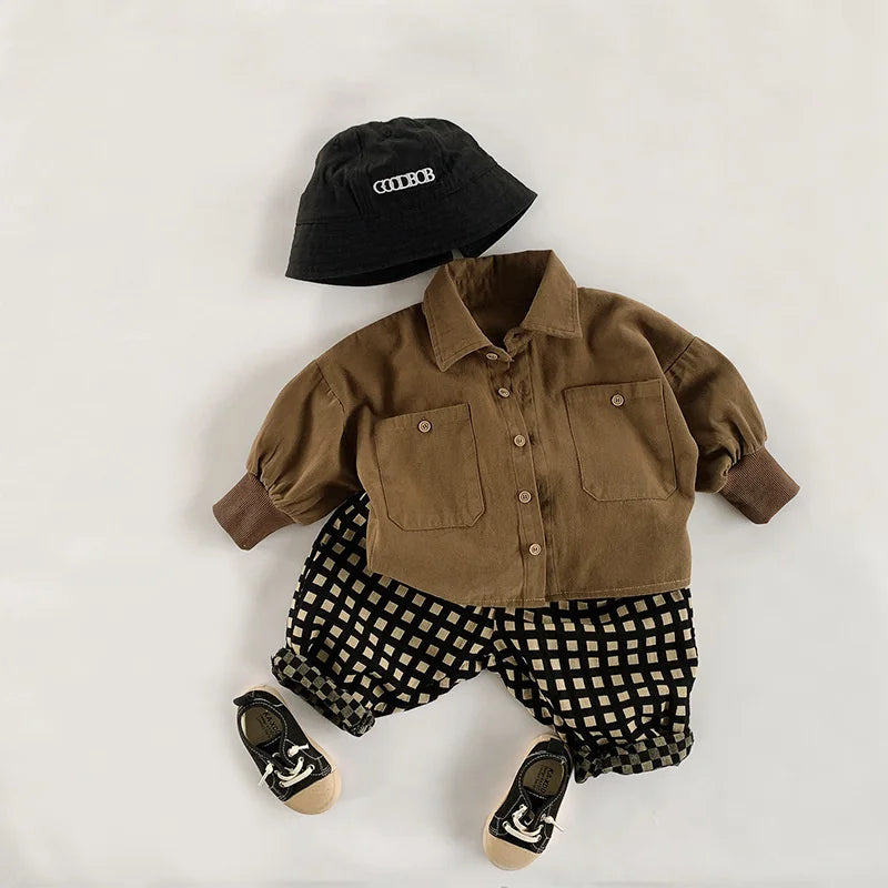 Oversized Brown Solid Button Shirt